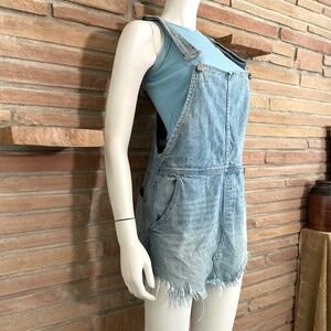 Raw Edge Hem Overalls Mini Skirt/Dress